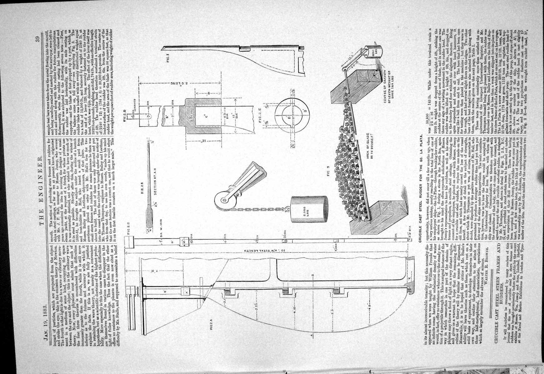 Old Engineering 1883 Crucible Cast Steel Rudder Ss. La Plata Ship Jes Victorian