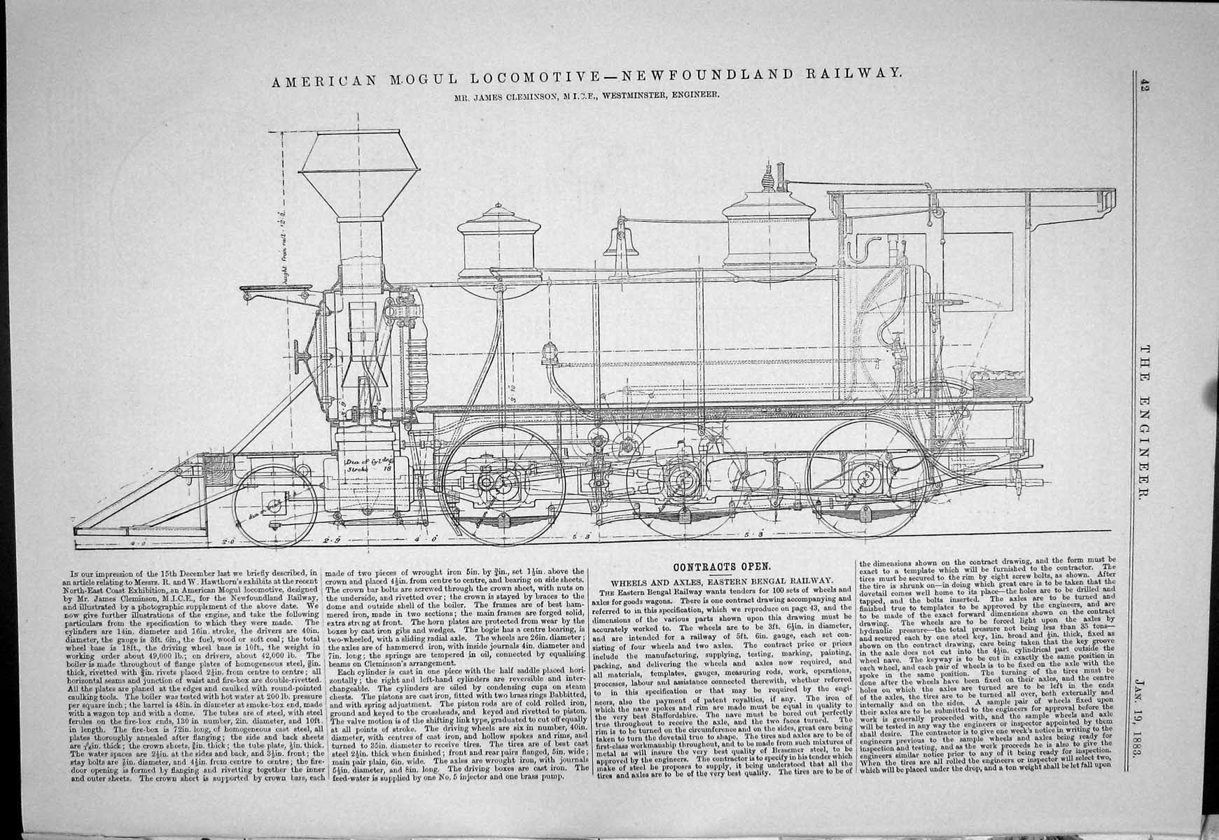 Old American Mogul Locomotive Newfoundland Railway Train Cleminson 18 19th