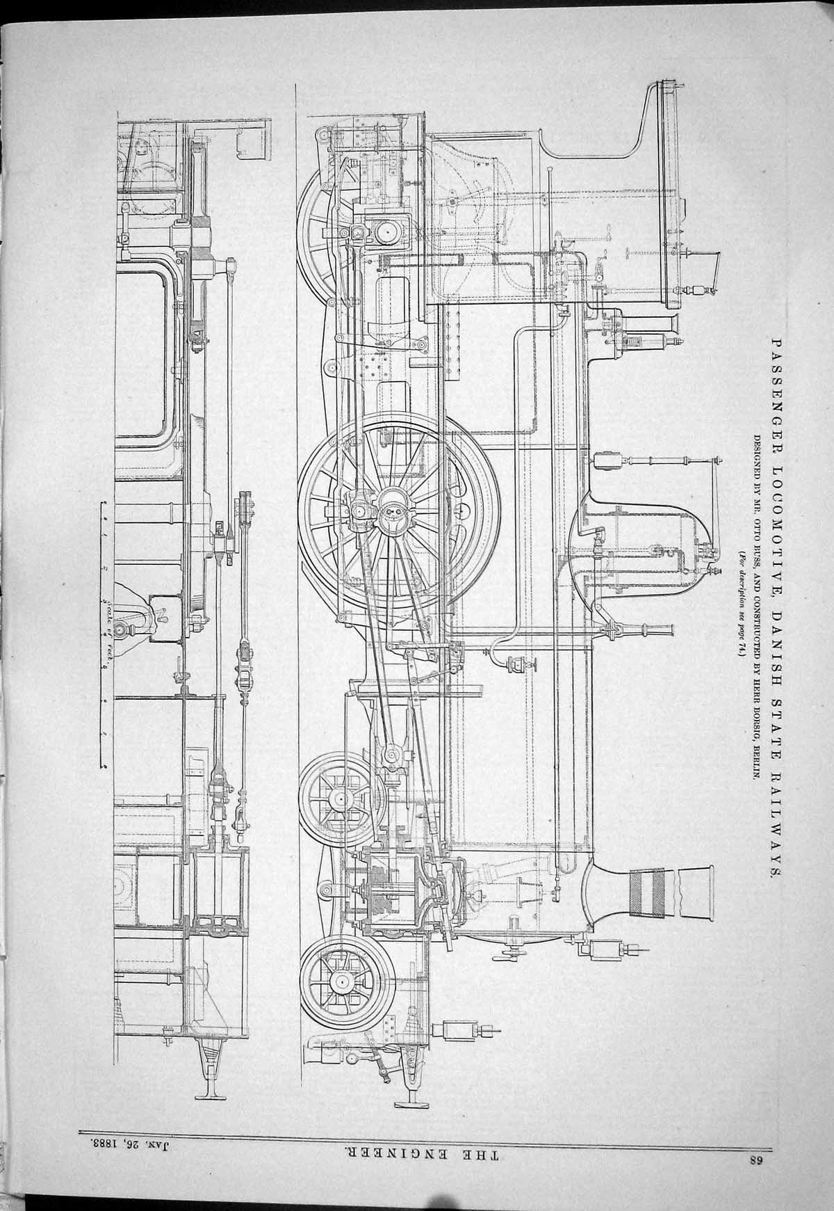 Old Print 1883 Passenger Locomotive Train Railway Danish Otto Buss Borsig 19th