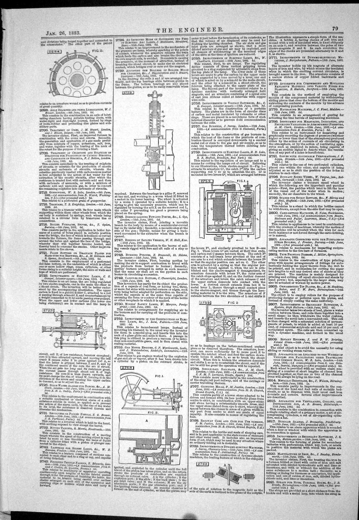 Antique Old Print Gas Light Buoy Engineering Parachute Hydraulic Motor 1883