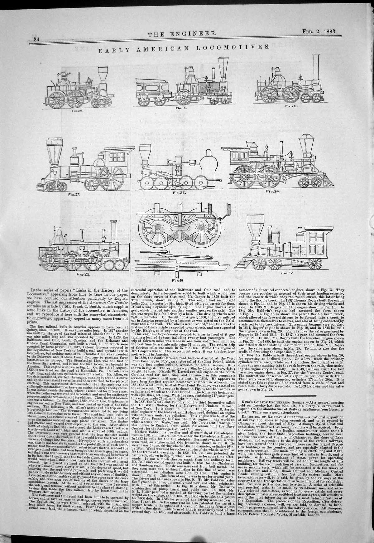 Old Engineering 1883 Early American Locomotives Trains Railways Engin Victorian