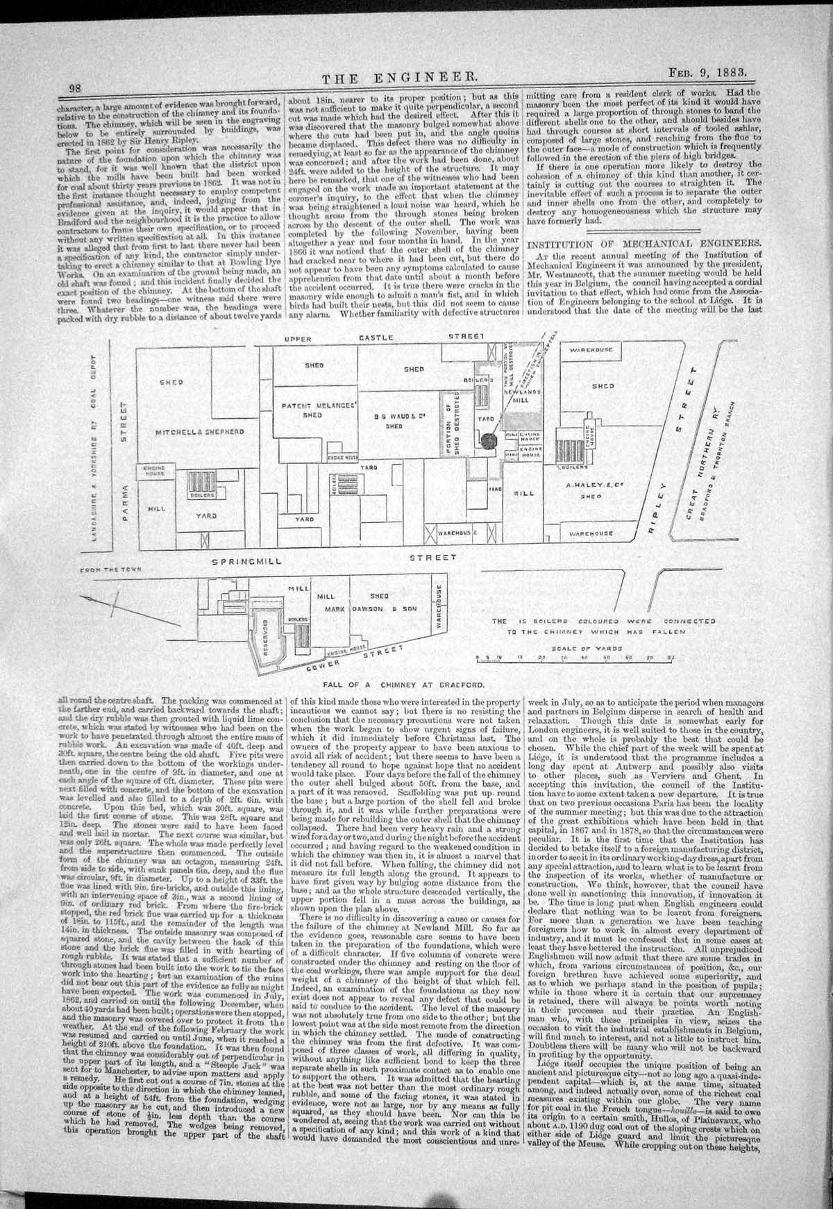 Old Engineering 1883 Map Fall Chimney Bradford Springmill Haley Shed Victorian