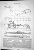 Antique Old Print 1883 St. Gothard Tunnel Compressors Drill Machinery Railway