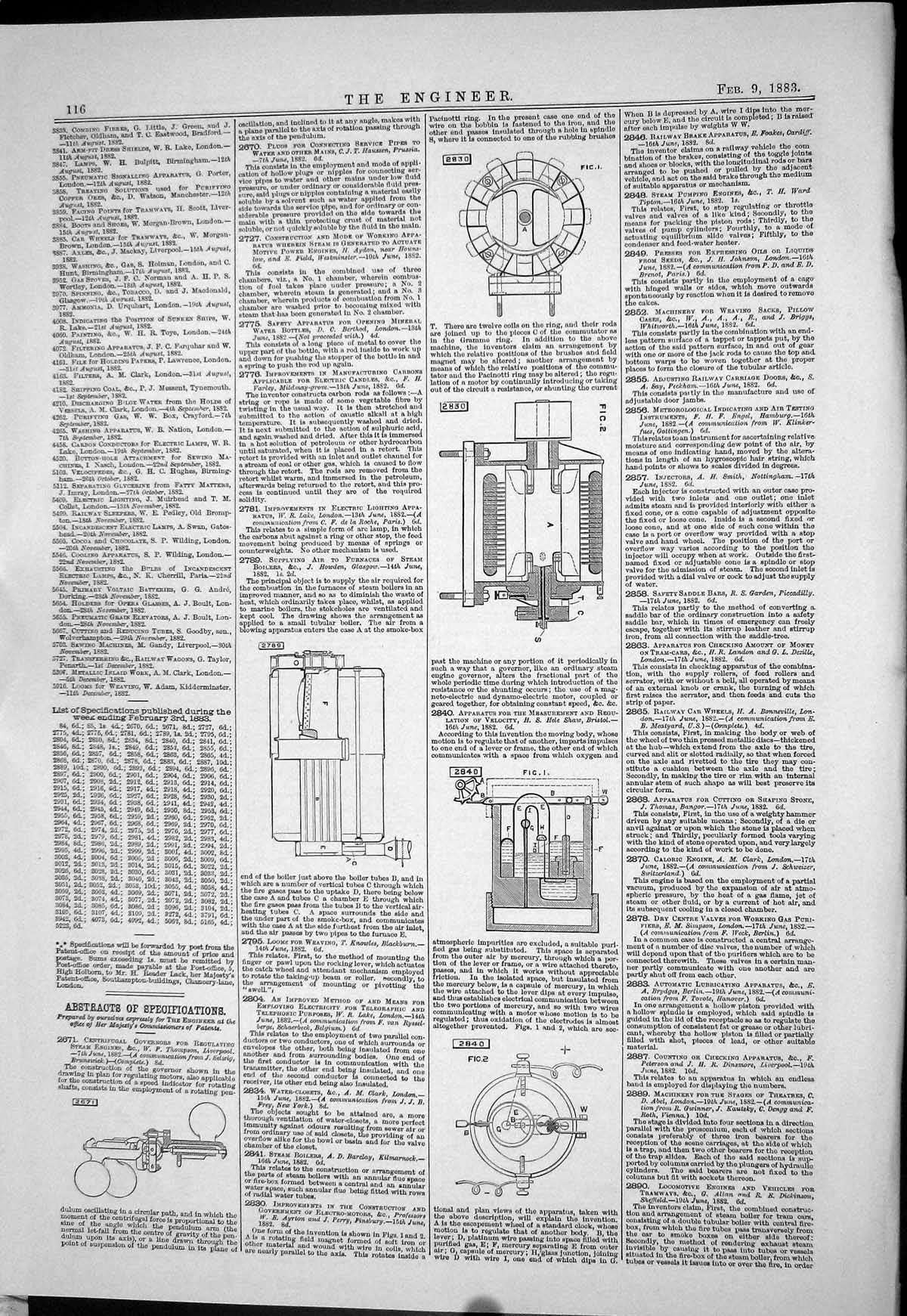 Antique Print 1883 Patents Howden Thompson Shaw Ayrton Jensen Emmens Roger 19th