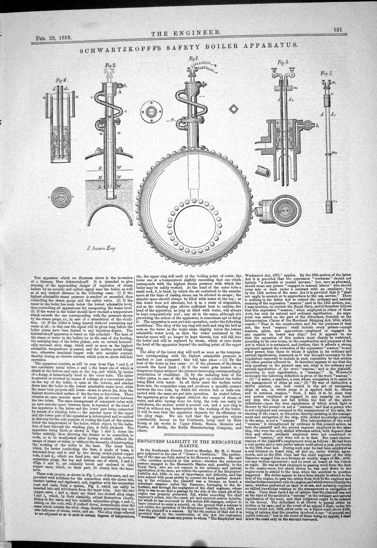 Old Engineering 1883 German Herr Schwartzkopff Safety Boiler Apparatu Victorian