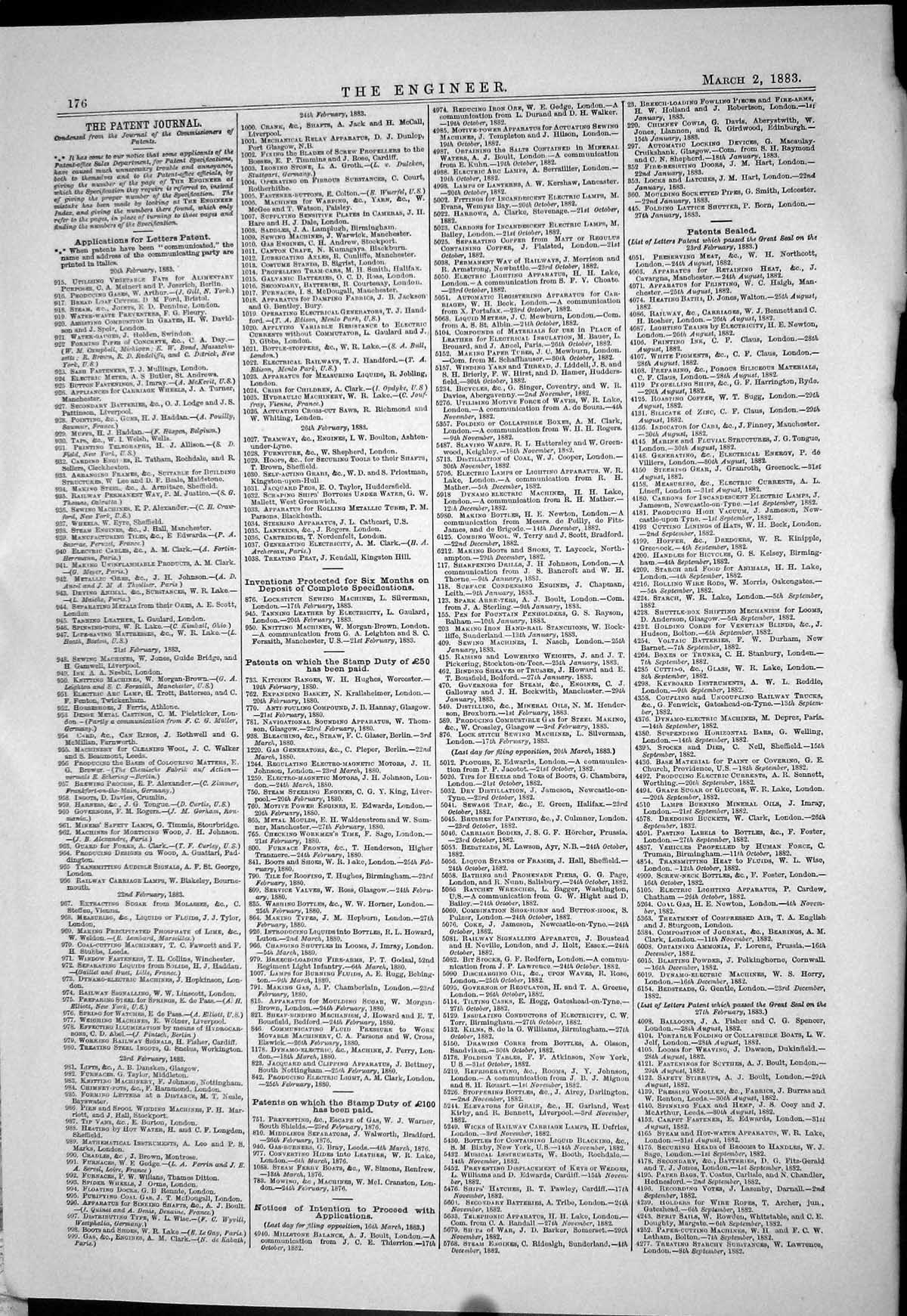 Old 1883 Patents Mitchell Tonybee Haddan Handford Johnson Alenza Grah Victorian