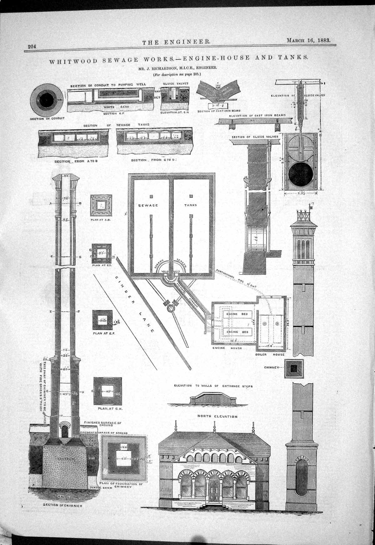 Old 1883 Whitwood Sewage Works Engine House Tanks Richardson Chimney Victorian