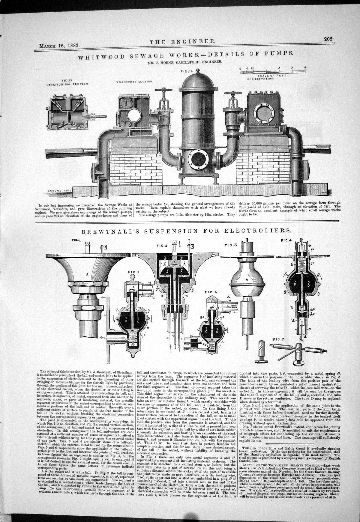 Old Whitwood Sewage Works Horne 1883 Brewtnall Suspension Electrolier Victorian