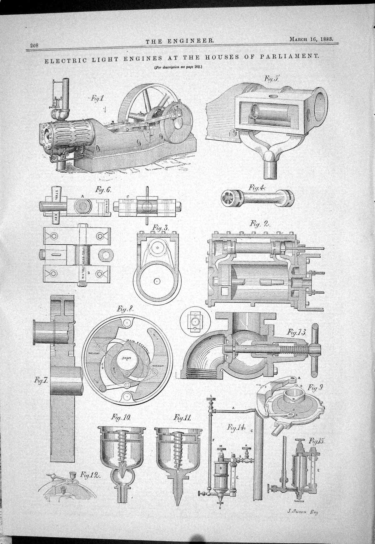 Old Engineering 1883 Electric Light Engines Houses Parliament Machine Victorian