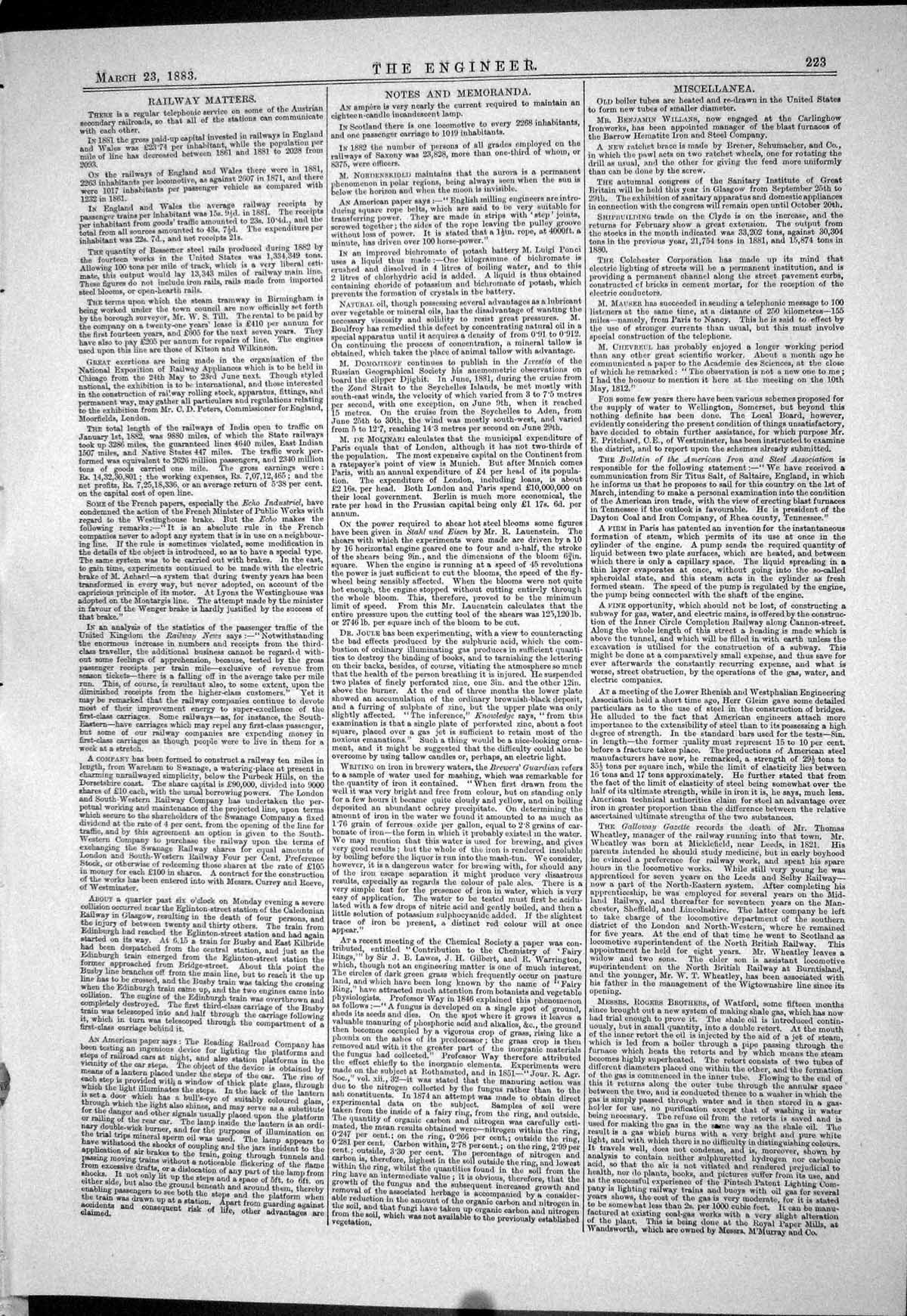 Old Letters Editor Double Bogie Engine Tidal Power 1883 Nature Matter Victorian