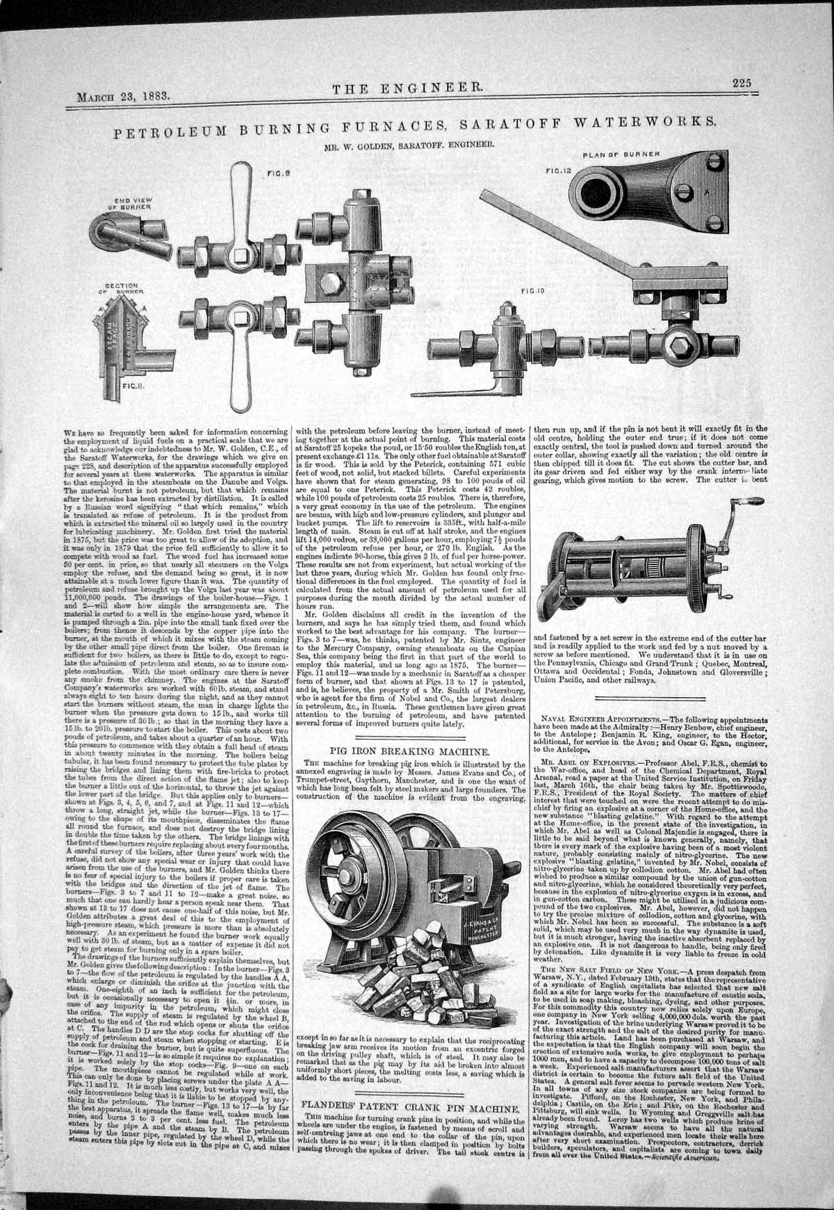 Antique Print 1883 Petroleum Furnaces Saratoff Waterworks Gen Pig Propeller