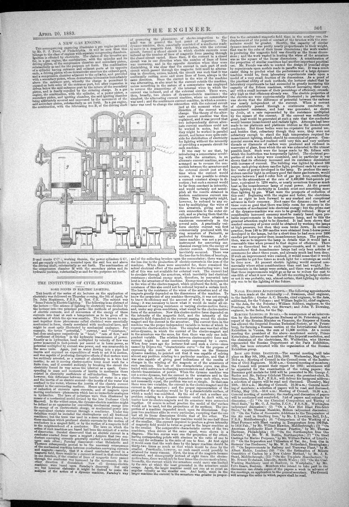 Old Print 1883 Gas Engine Machinery Frost Great Eastern Railway Worsdell 19th