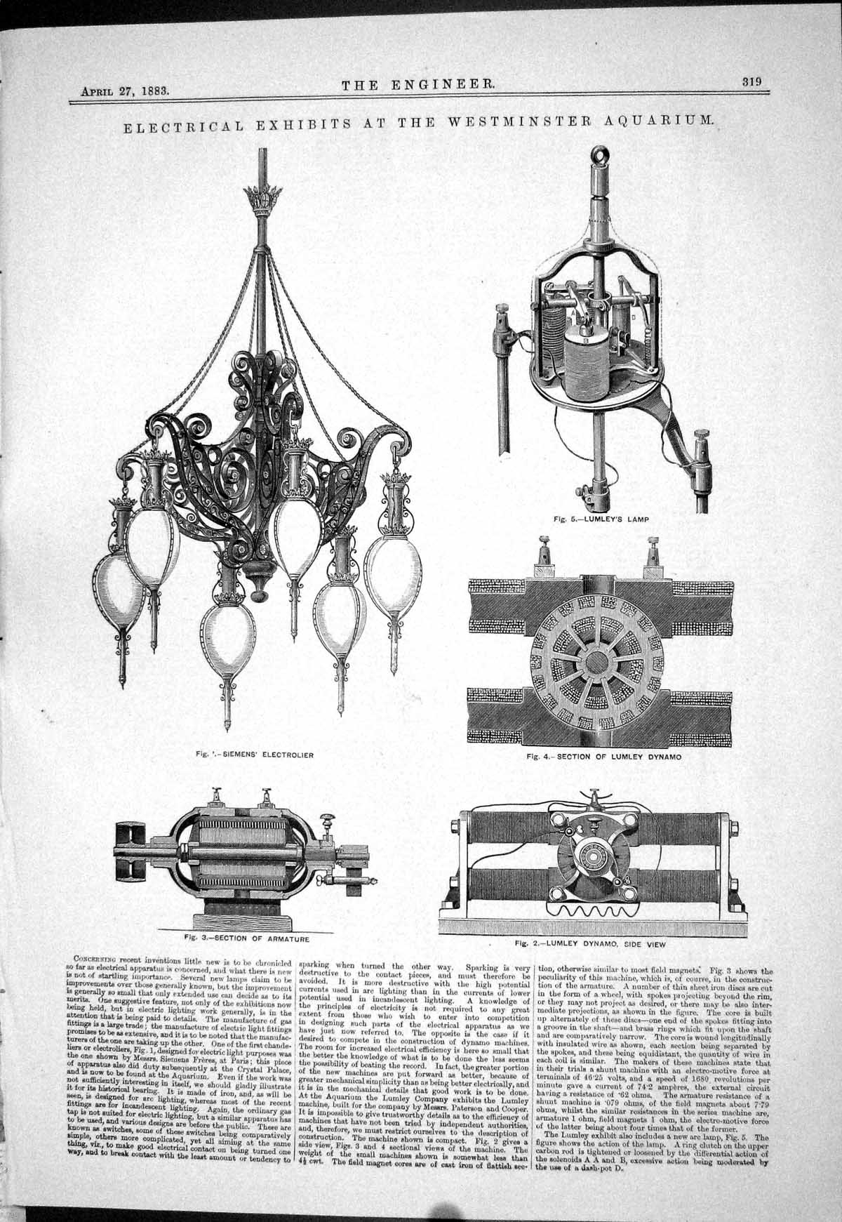 Old 1883 Electrical Exhibits Westminster Aquarium Lumley Siemens Dyna Victorian