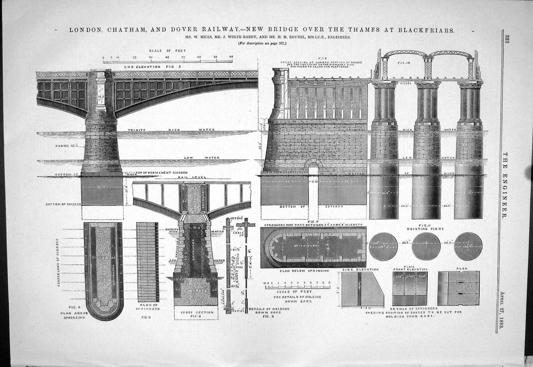 Old 1883 London Chatham Dover Railway Bridge Blackfriars Mills Barry Victorian
