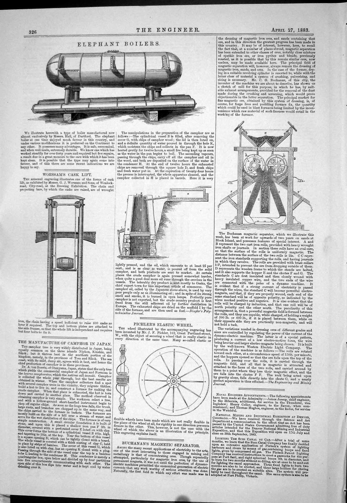 Old 1883 Elephant Boilers Machinery Worssam Cask Lift Pichler Buchana Victorian
