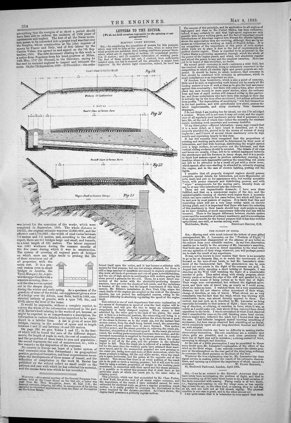 Antique Print Engineering 1883 Roads Bridges Switzerland Canton Schwyz Bern