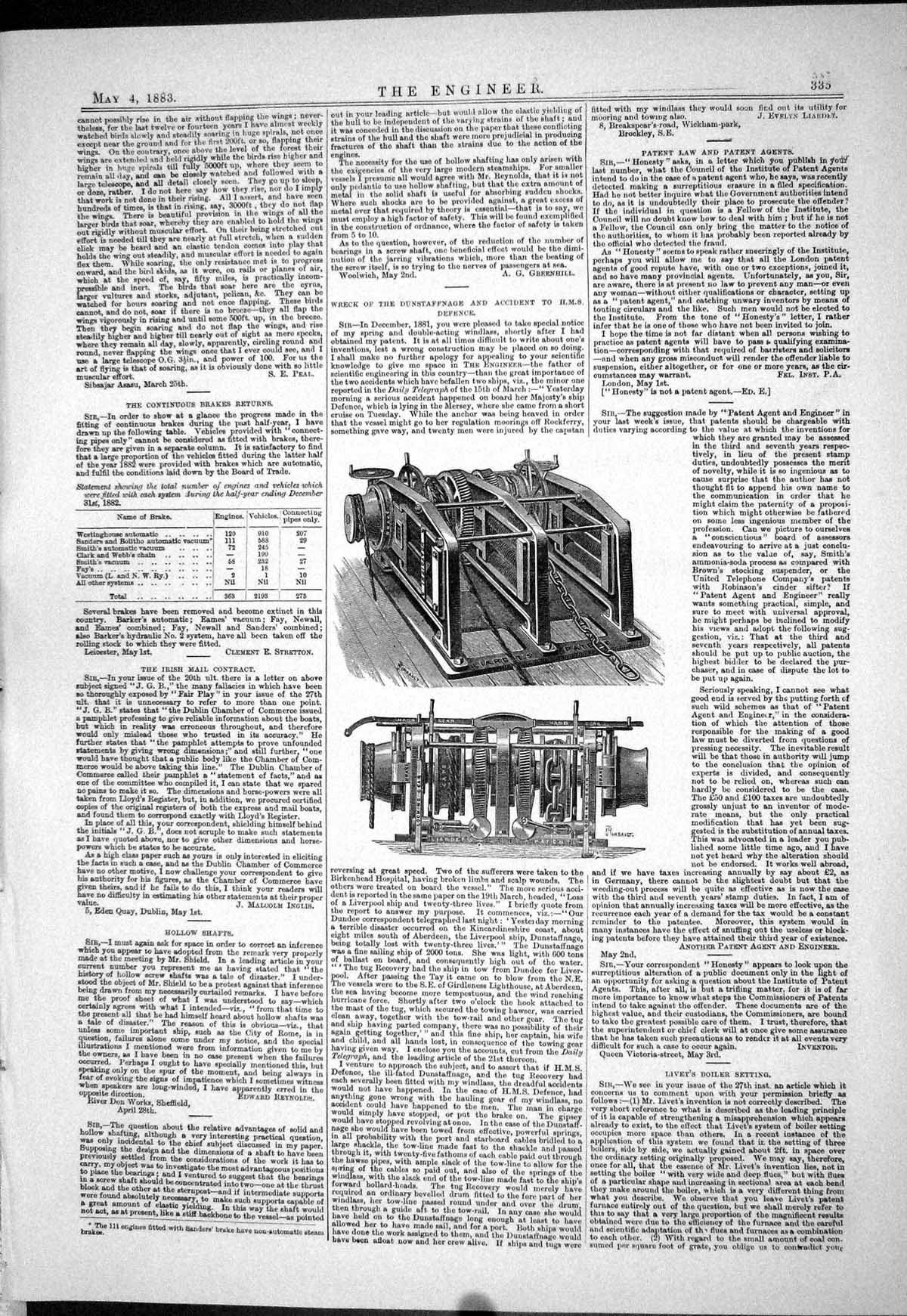 Antique Old Print Engineering 1883 Continuous Brake Machinery Patent Engine
