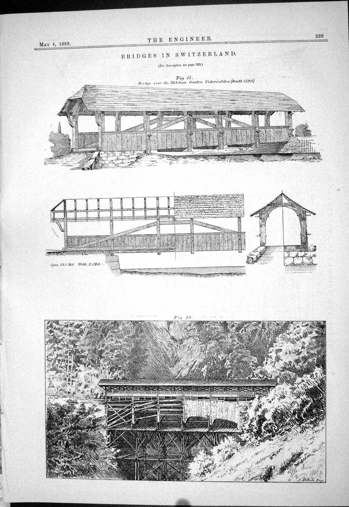 Old Engineering 1883 Bridges Switzerland Melchaa Unterwalden Railway Victorian