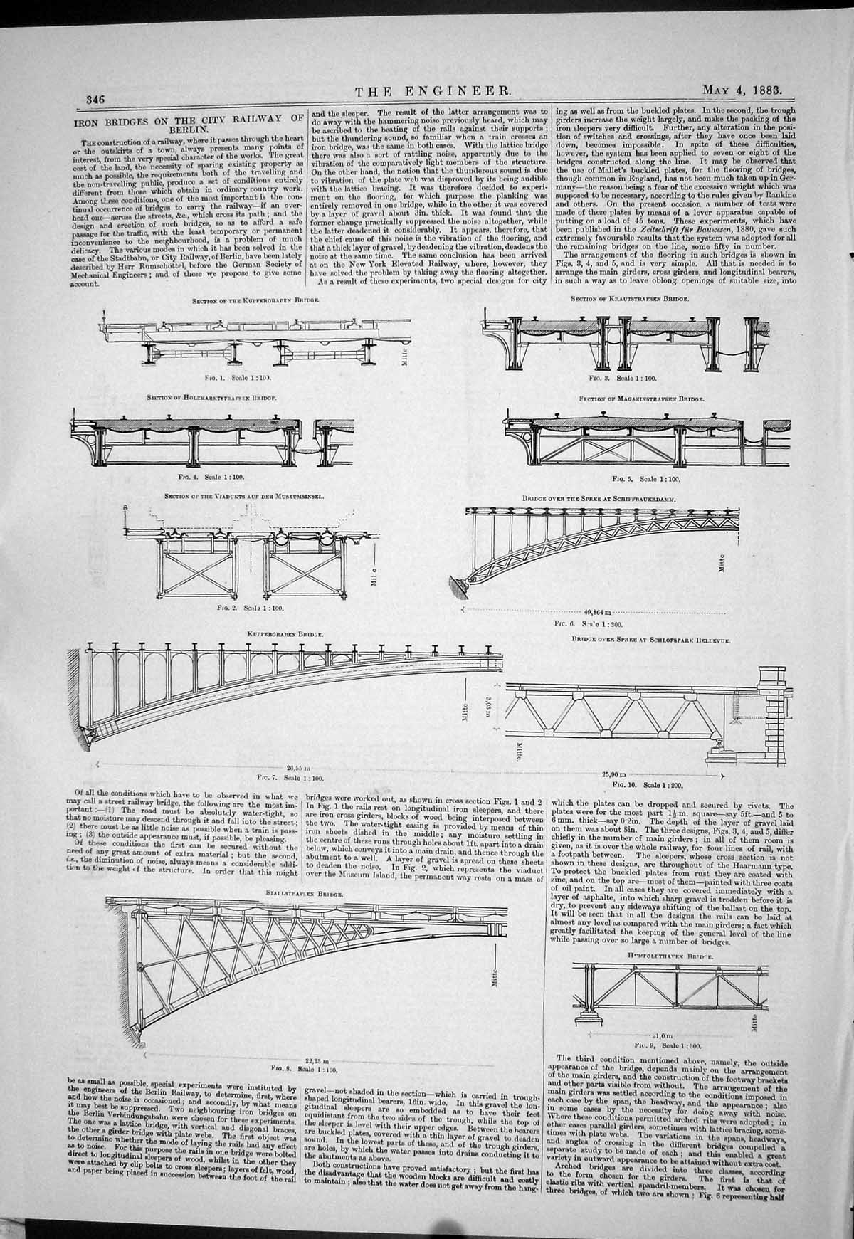 Old Print 1883 Iron Bridges Railway Berlin Kupfergraben Holzmarkstrafsen 19th