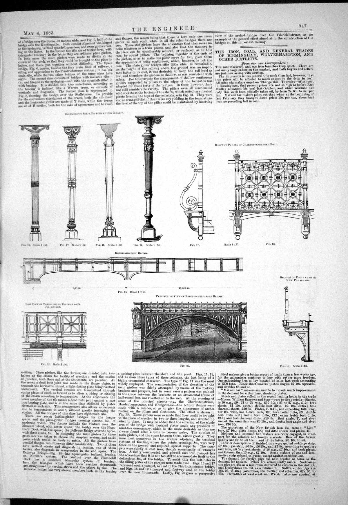 Old 1883 Koenigstrafsen Friedrichstrafsen Bridge Columns Steel Moabit Victorian