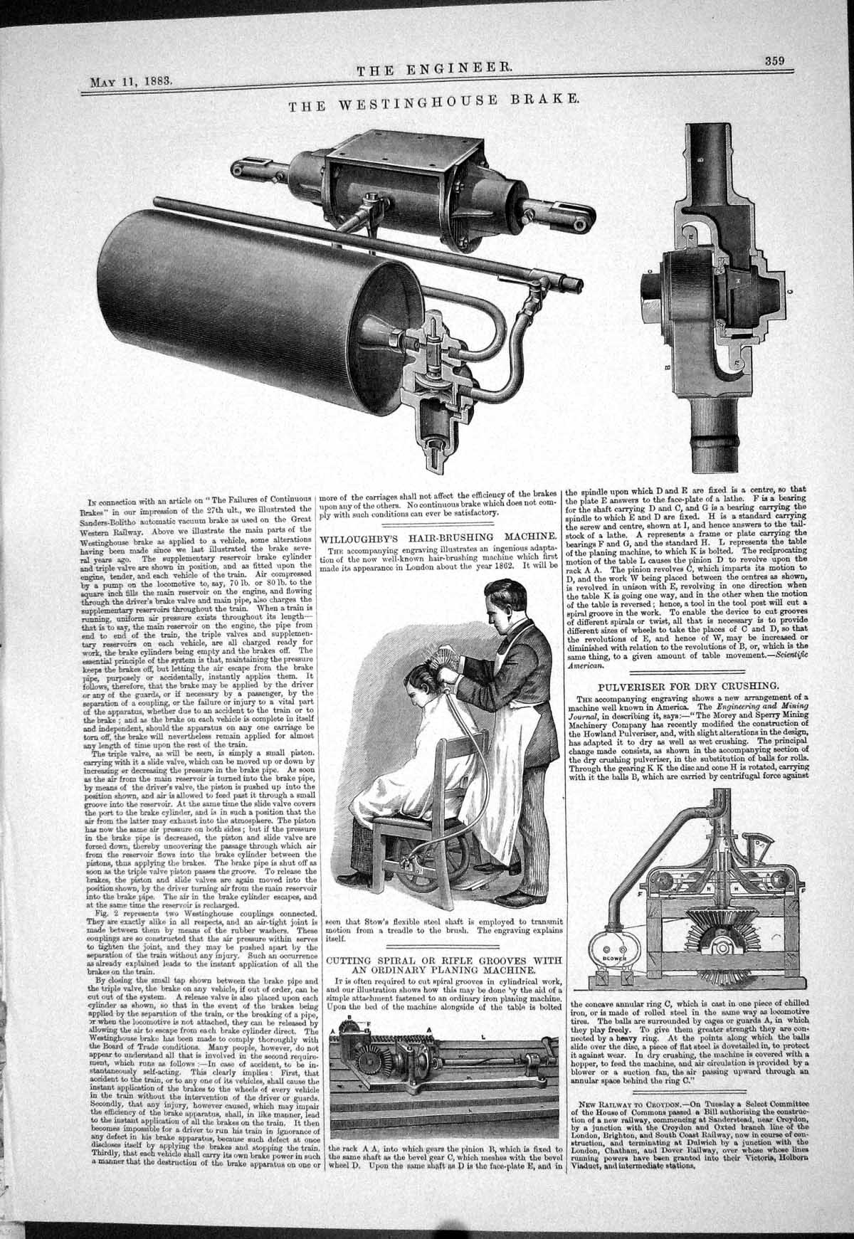 Old 1883 Westinghouse Brake Willoughby Hair-Brushing Machine Planing Victorian