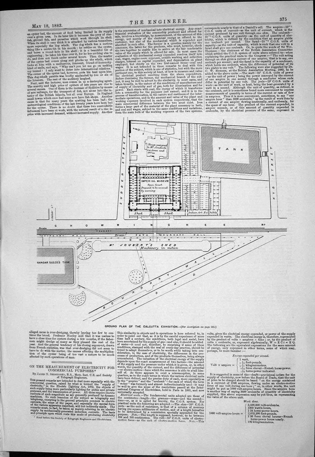 Old 1883 Ground Plan Calcutta Exhibition Imperial Museum Joubert Shed Victorian