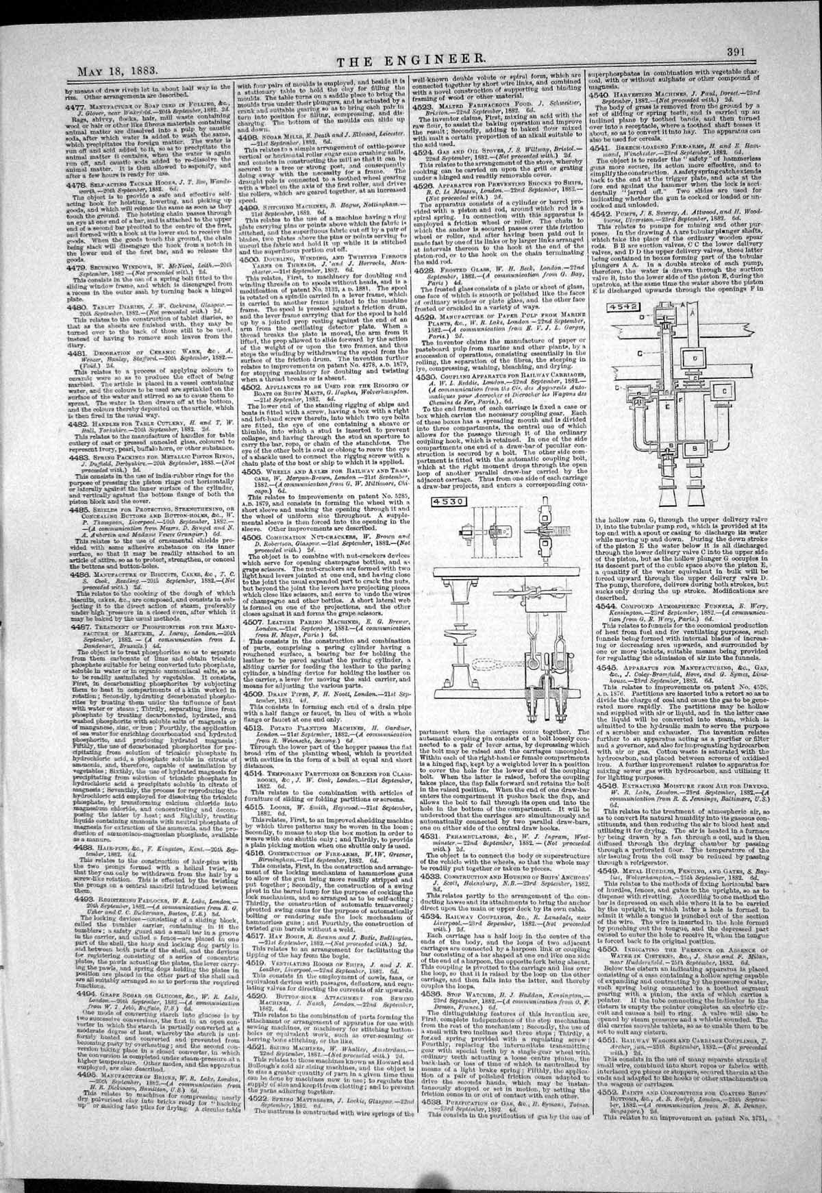 Antique Print Howl Dusen Craven Manchester 1883 Crank Sweep Cutting Machine