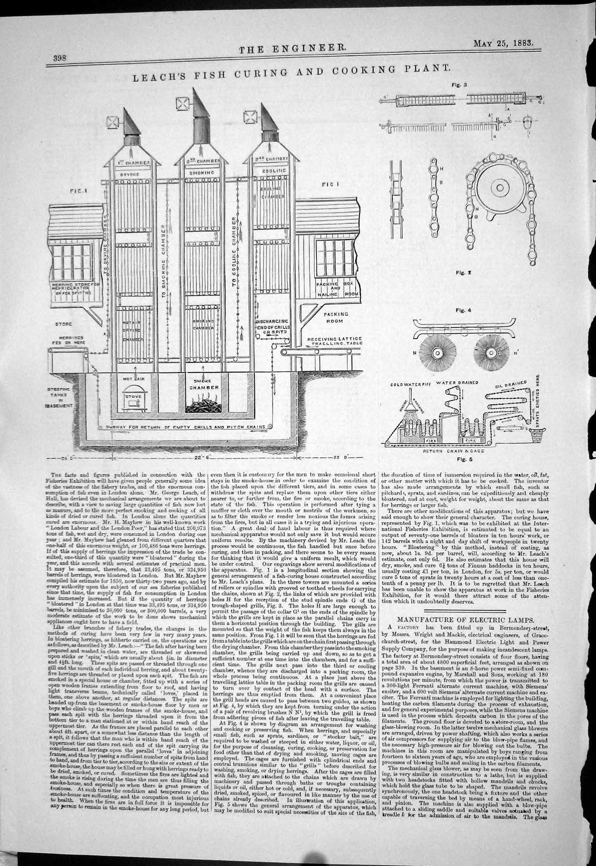 Old Print Leach Fish Curing Cooking Plant Machinery 1883 Cooling Chambers 19th
