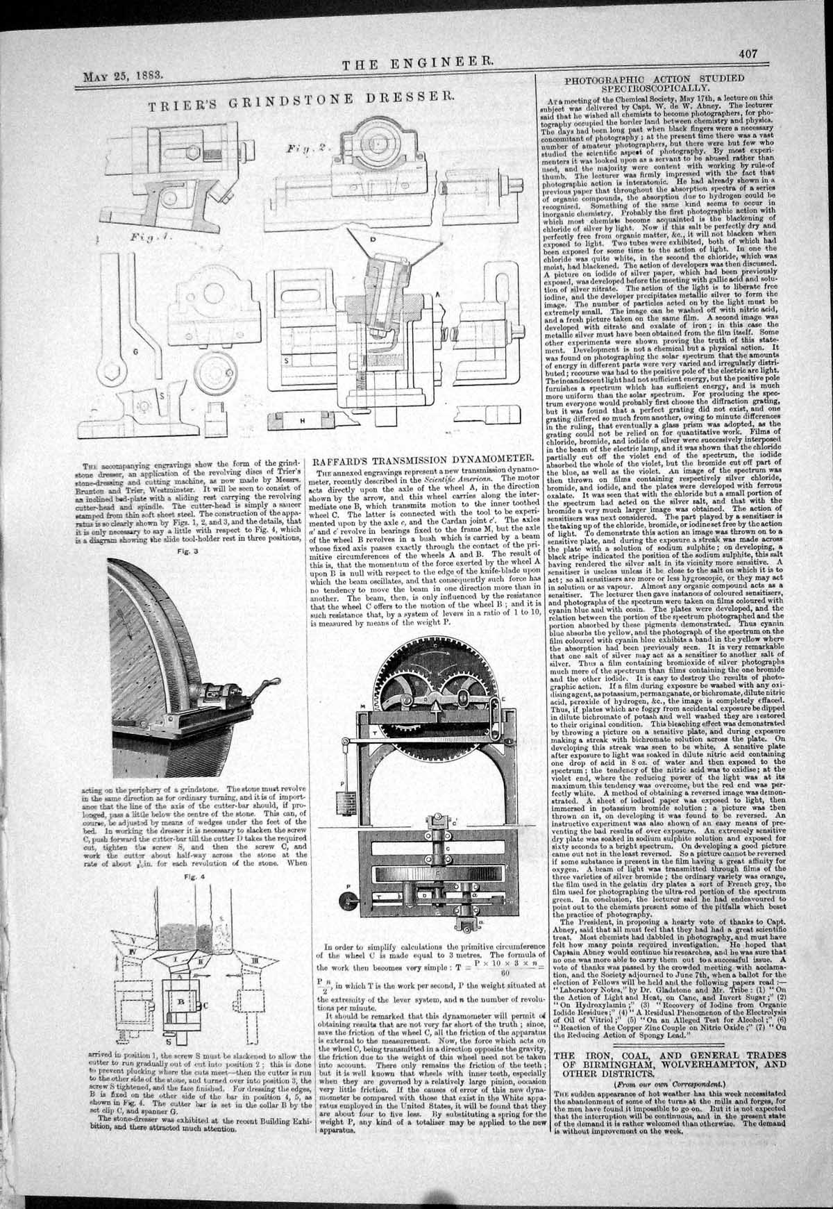 Old Print 1883 Trier Grindstone Dresser Raffard Transmission Dynamometer 19th