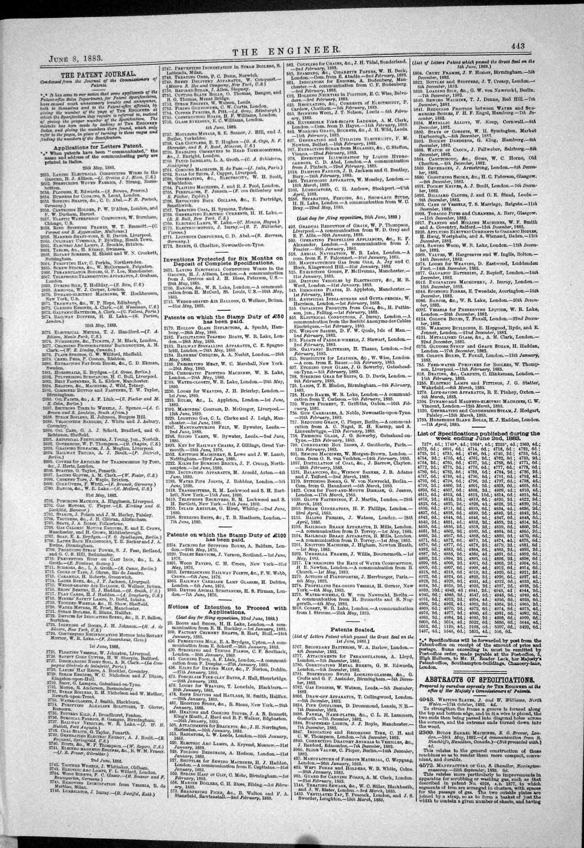 Old 1883 Patents Lake Electric Lamps D'Hunny Varley Gregory Robinson Victorian