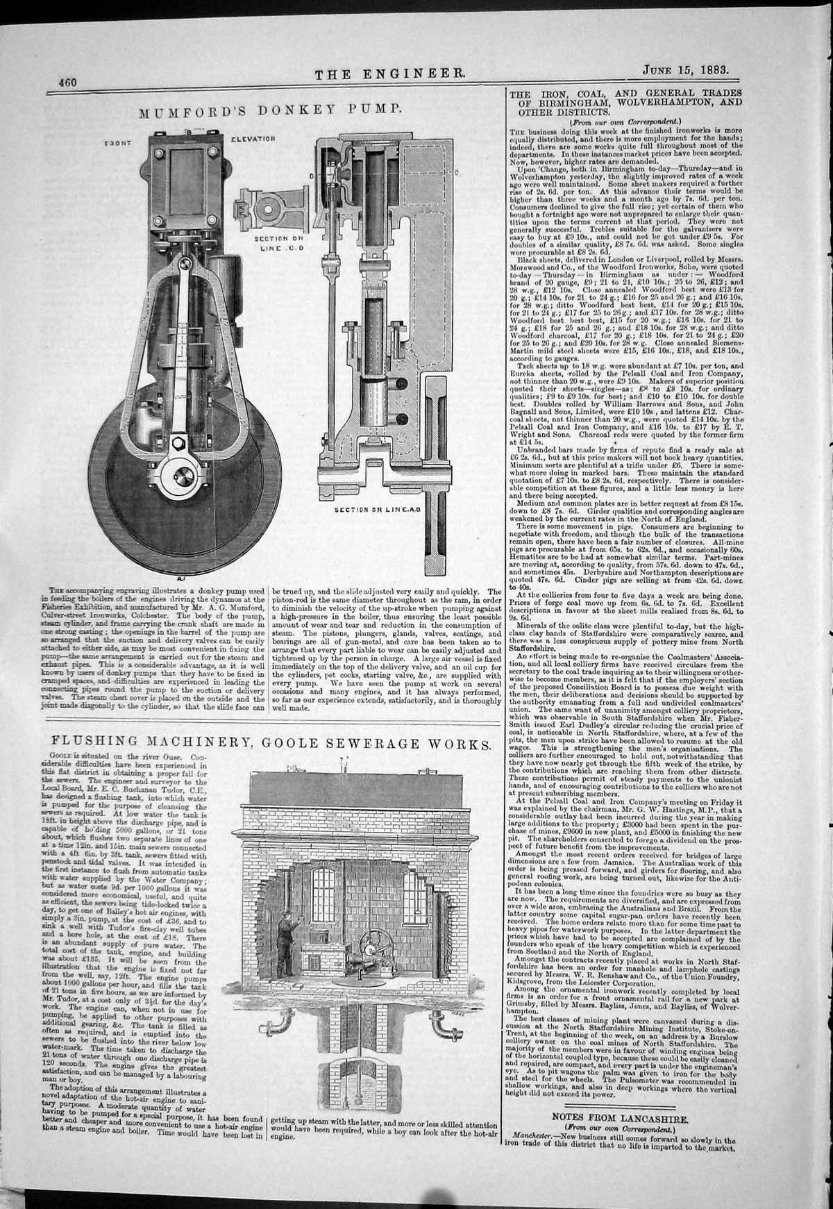 Old 1883 Mumford Donkey Pump Flushing Machinery Goole Sewerage Works Victorian