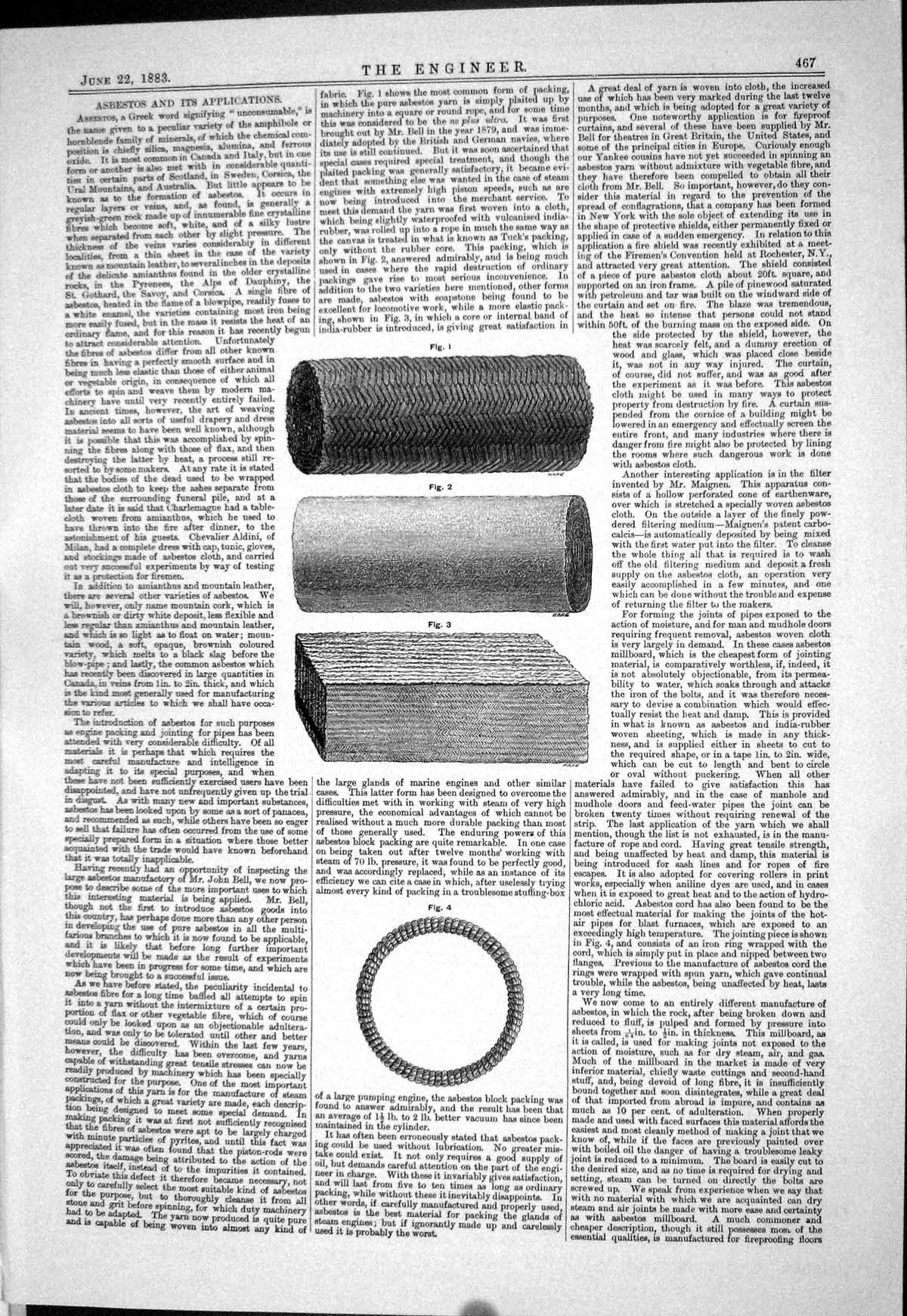 Antique Old Print Engineering 1883 Asbestos Applications Yarn Marine Engines