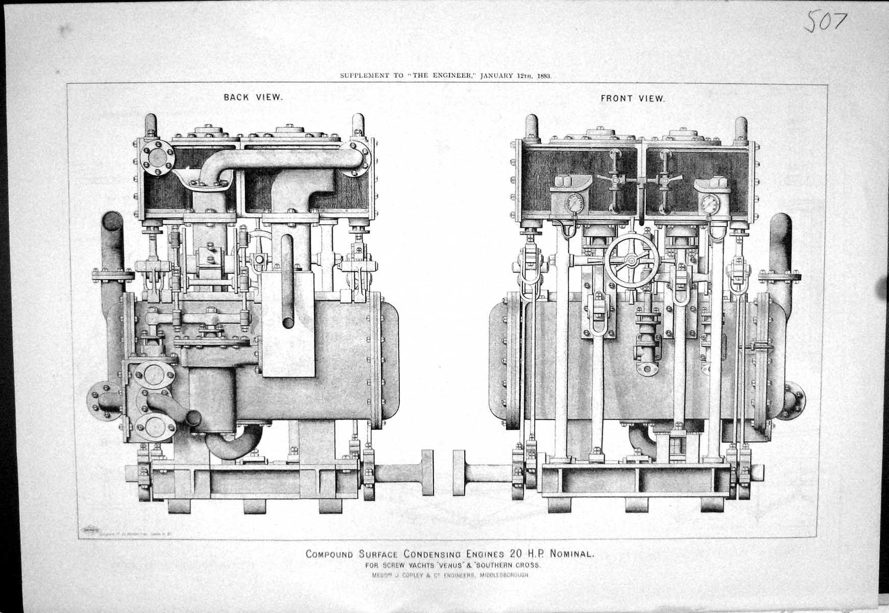 Old 1883 Compound Surface Condensing Engines Yachts Venus Cross Cople Victorian
