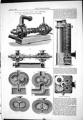 Antique Old Print 1883 Rotary Steam Pump Engine Gschmidt Hahlo Bench Drill 19th
