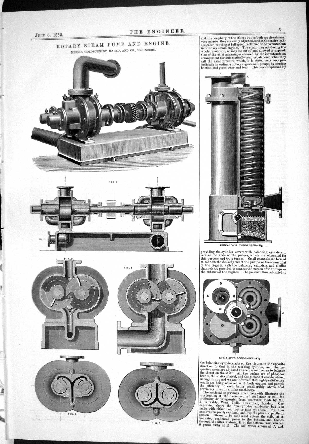Antique Old Print 1883 Rotary Steam Pump Engine Gschmidt Hahlo Bench Drill 19th