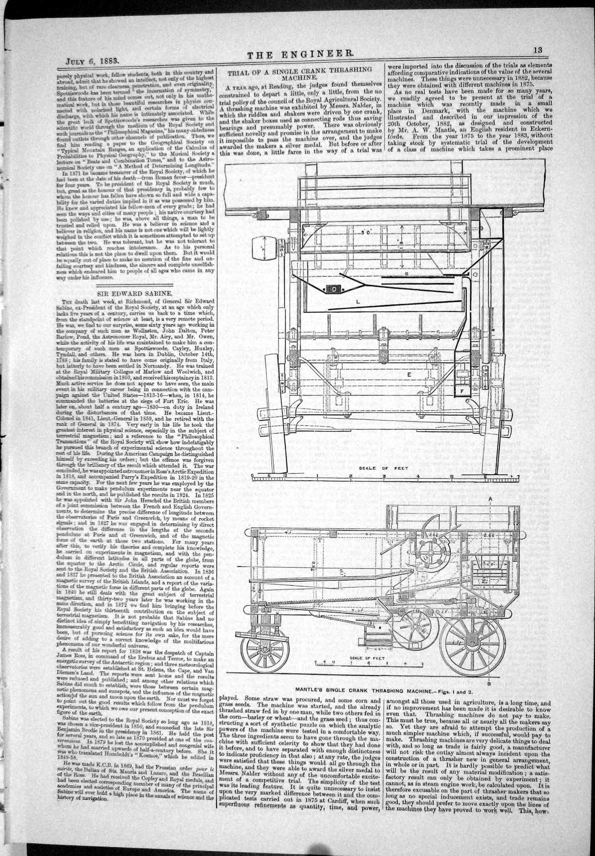 Old Mantle Single Crank Thrashing Machine Engineering 1883 Agricultur Victorian