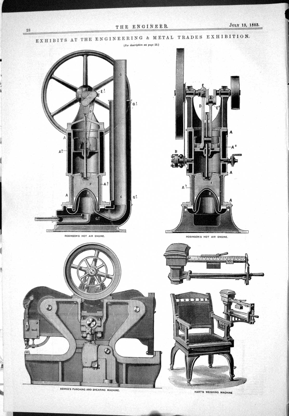 Antique Old Print 1883 Metal Trades Robinson Hot Engine Bennie Hart Machinery