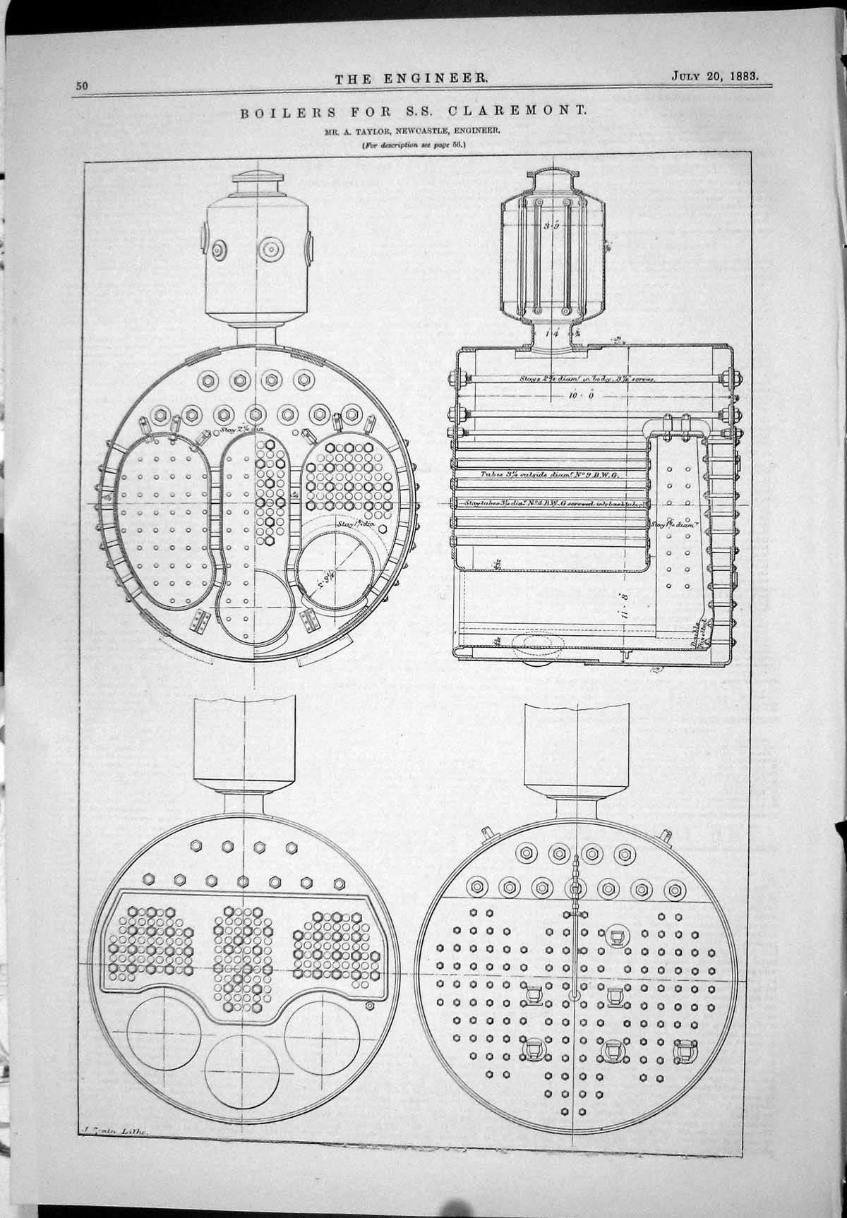 Old Engineering 1883 Boilers S.S. Claremont Taylor Newcastle Machiner Victorian