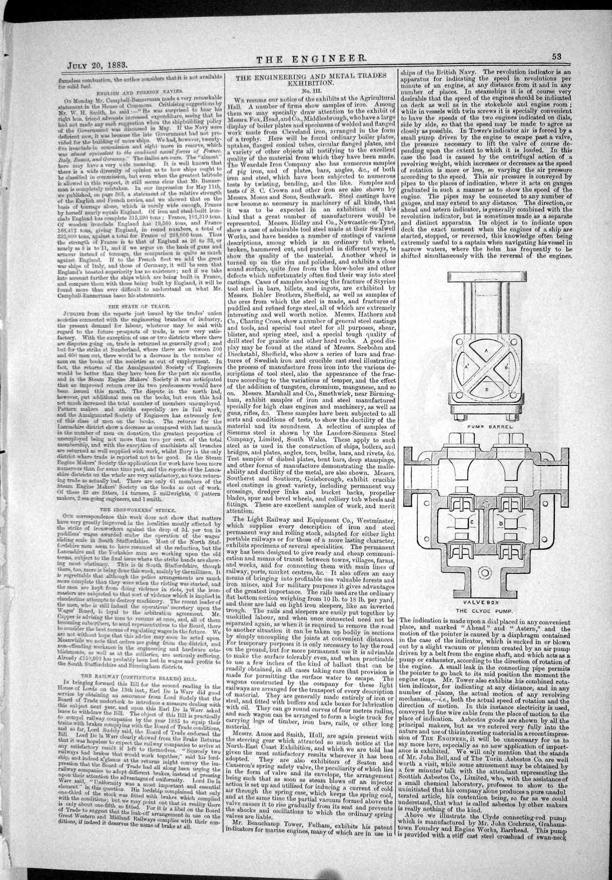Antique Old Print Clyde Pump Valvebox 1883 Mortimer Brake Boiler Ship Moselle