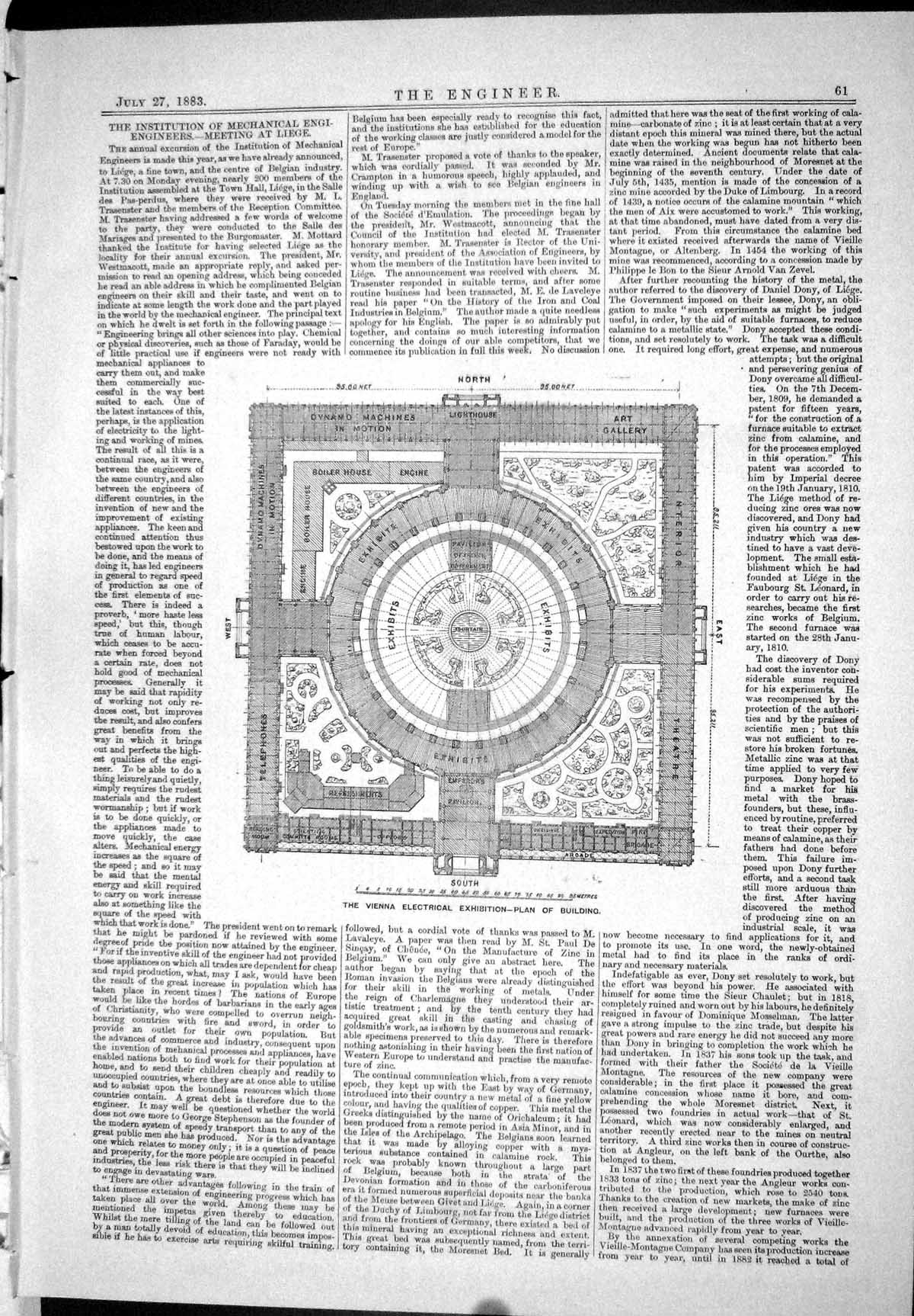 Antique Print 1883 Vienna Electrical Exhibition Plan Rolling Mill Cockerill