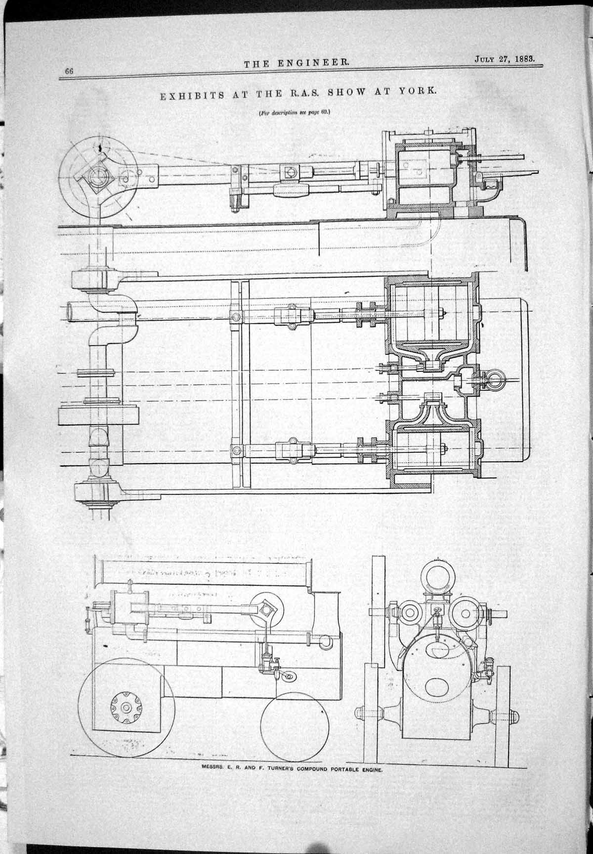 Old Print 1883 Exhibits R.A.S. Show York Machinery Turner Portable Engine 19th
