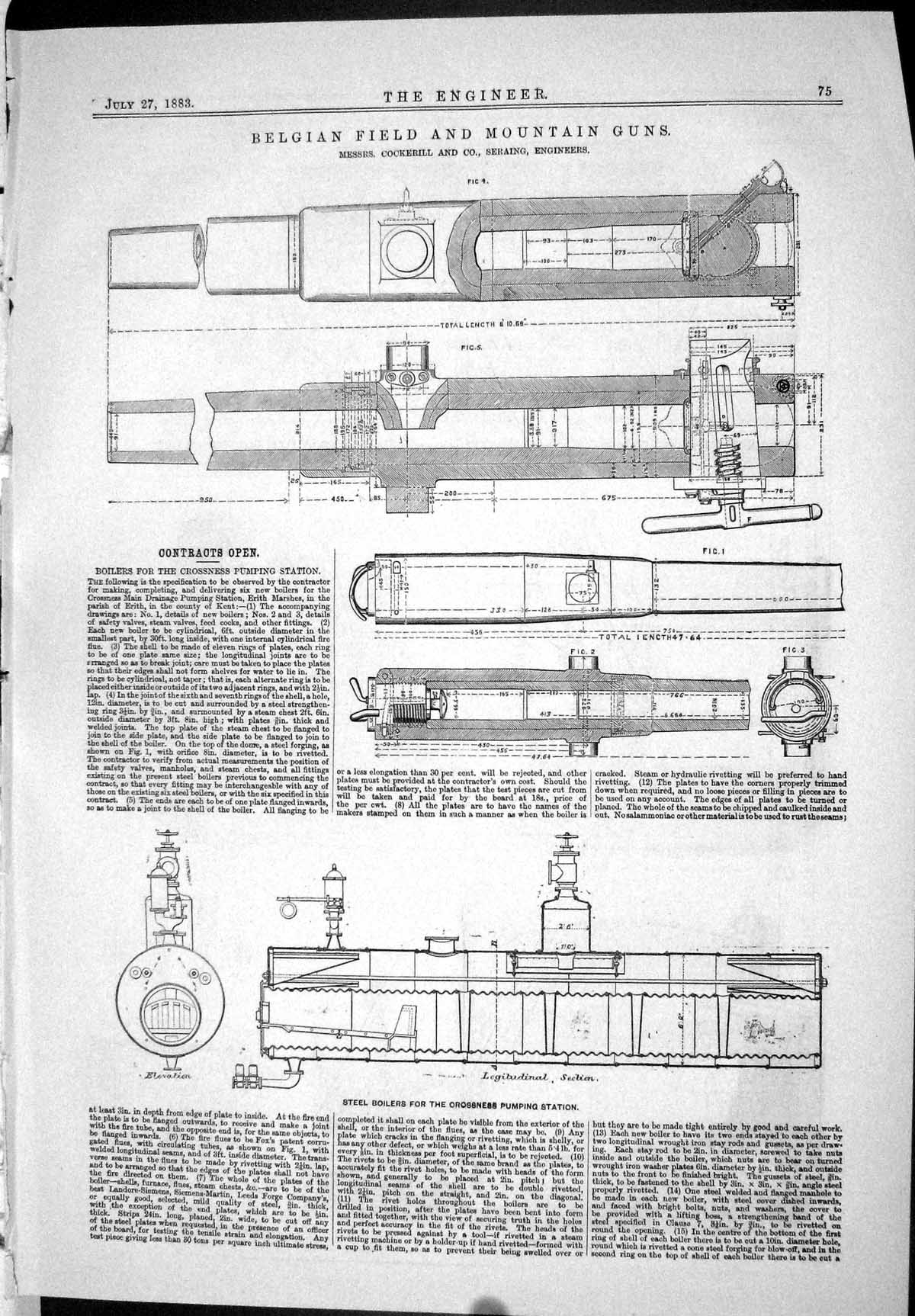 Antique Print 1883 Belgian Field Mountain Guns Cockerill Seraing Swansea Ro 19th