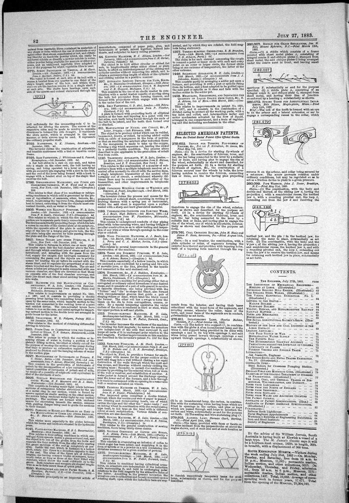 Old Engineering 1883 American Patents Clark James Tower Brooklyn Nils Victorian