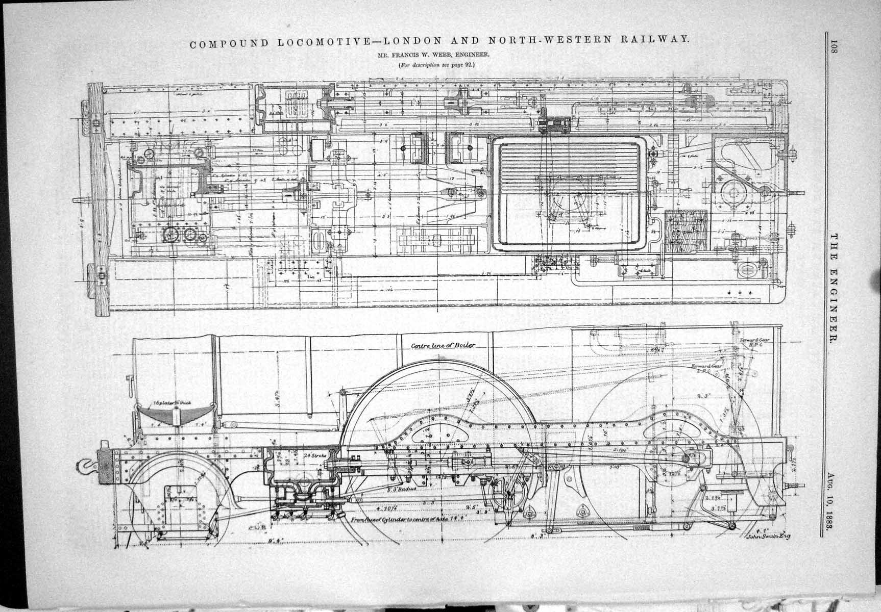Old Engineering 1883 Compound Locomotive London Railway Francis Webb Victorian