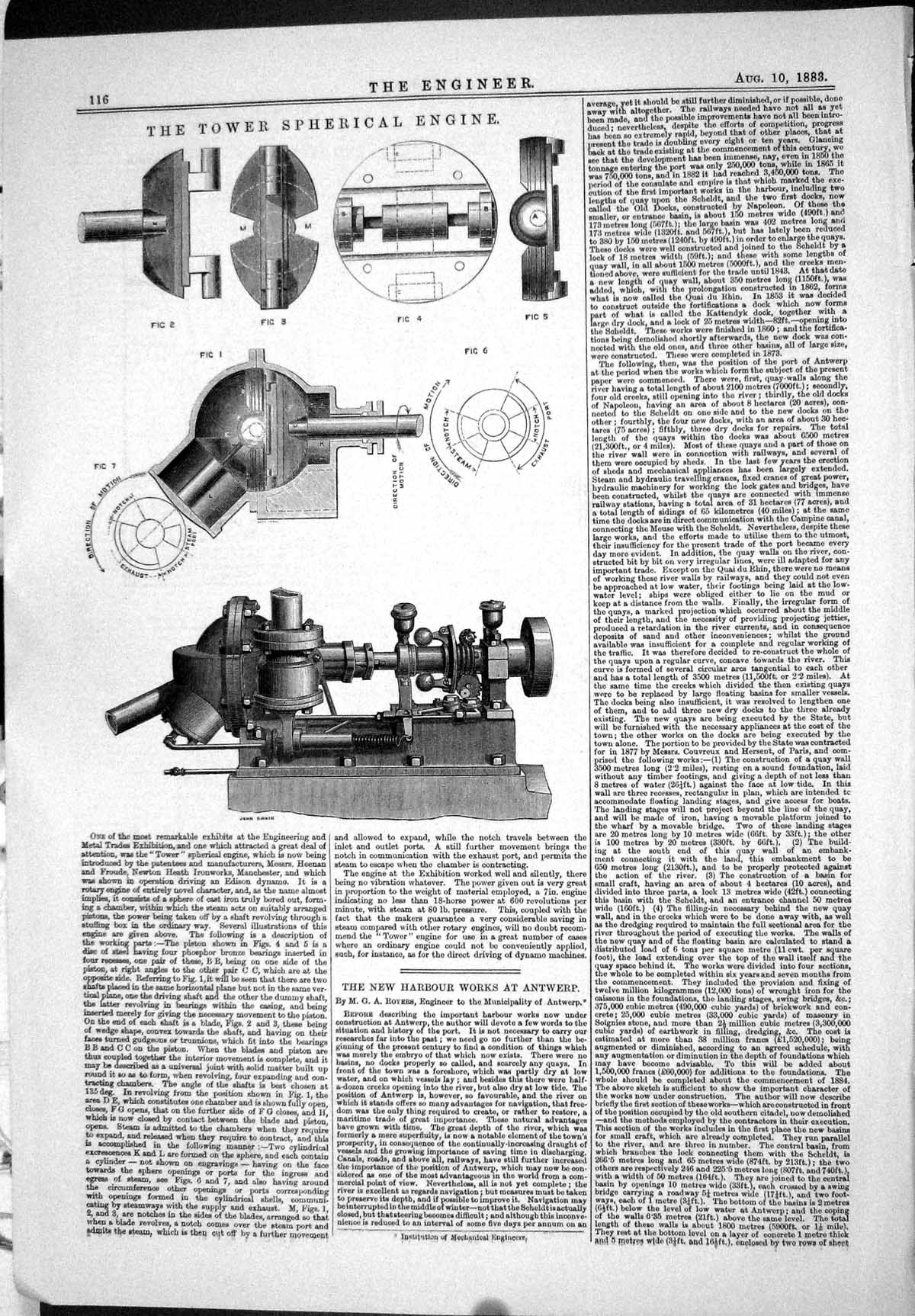 Antique Print Engineering 1883 Tower Spherical Engine Machinery Instruments