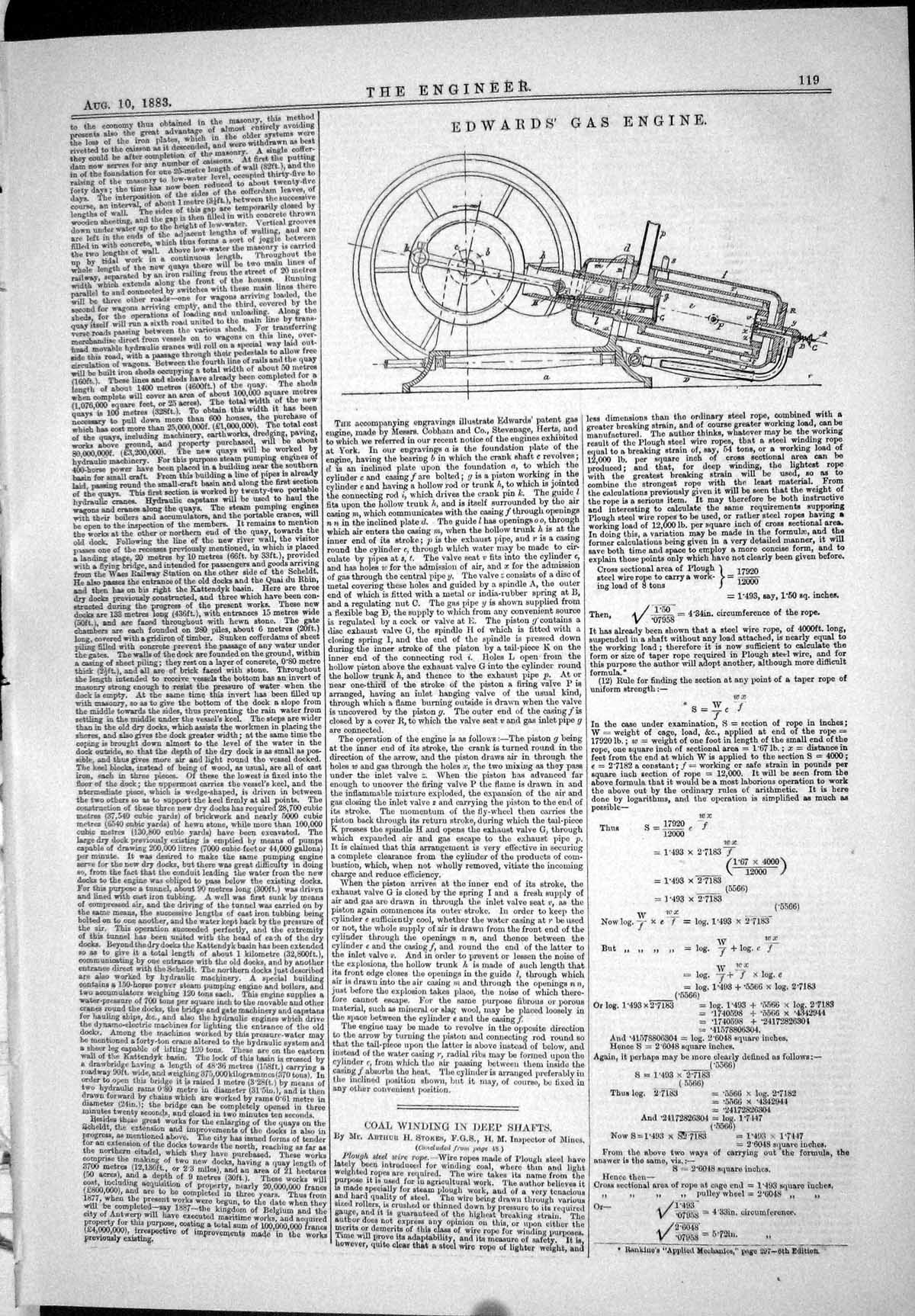 Old Antique Print Engineering 1883 Edward Gas Engine Machinery Diagrams 19th
