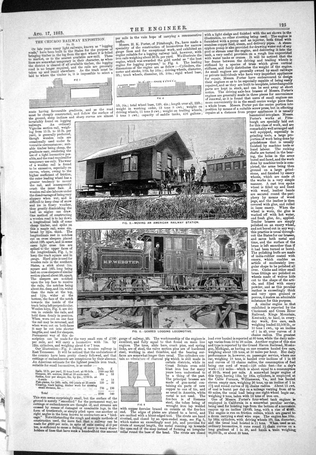 Antique Print 1883 Moving American Railway Station Logging Locomotive Train