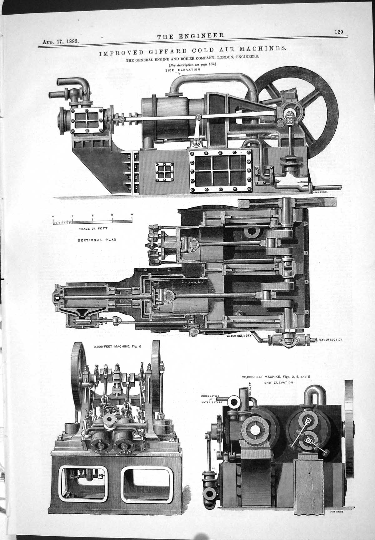 Antique Old Print 1883 Improved Giffard CAir Machines Engine Boiler Company