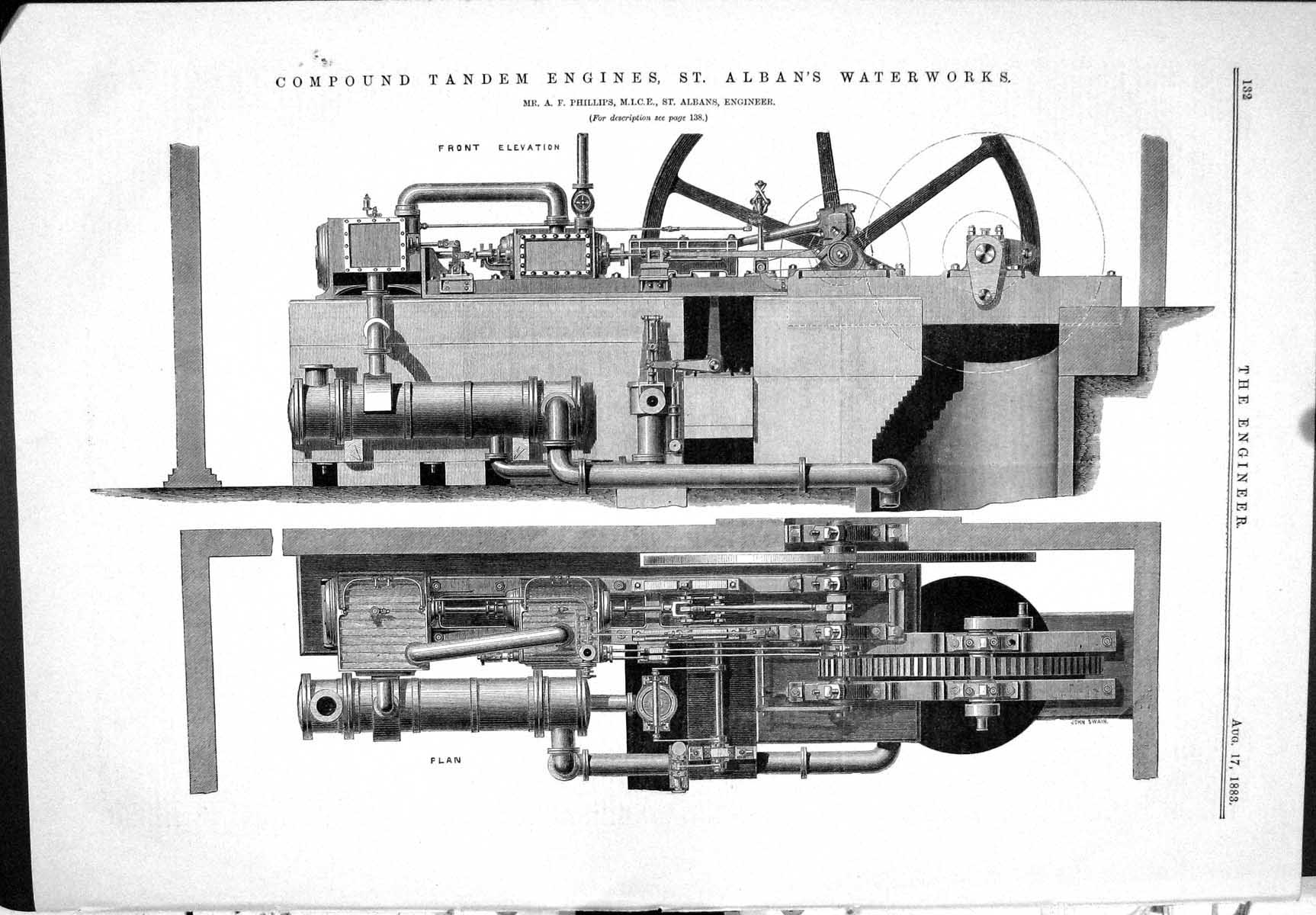 Antique Print Compound Tandem Engines St. Alban'S Waterworks Phillips 1883 19th