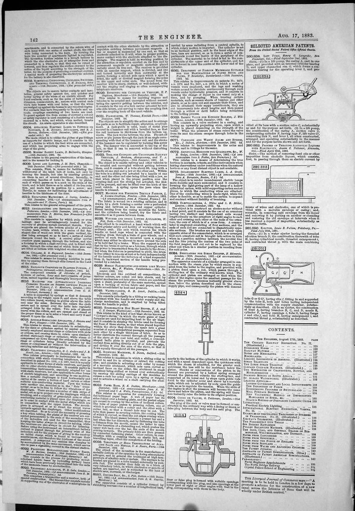 Antique Old Print 1883 American Patents Henry Tichenor Alameda Edwards London